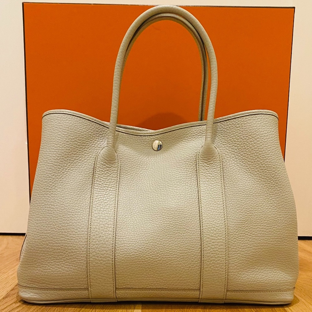 Hermes Light Gray/Cream Leather Tote
